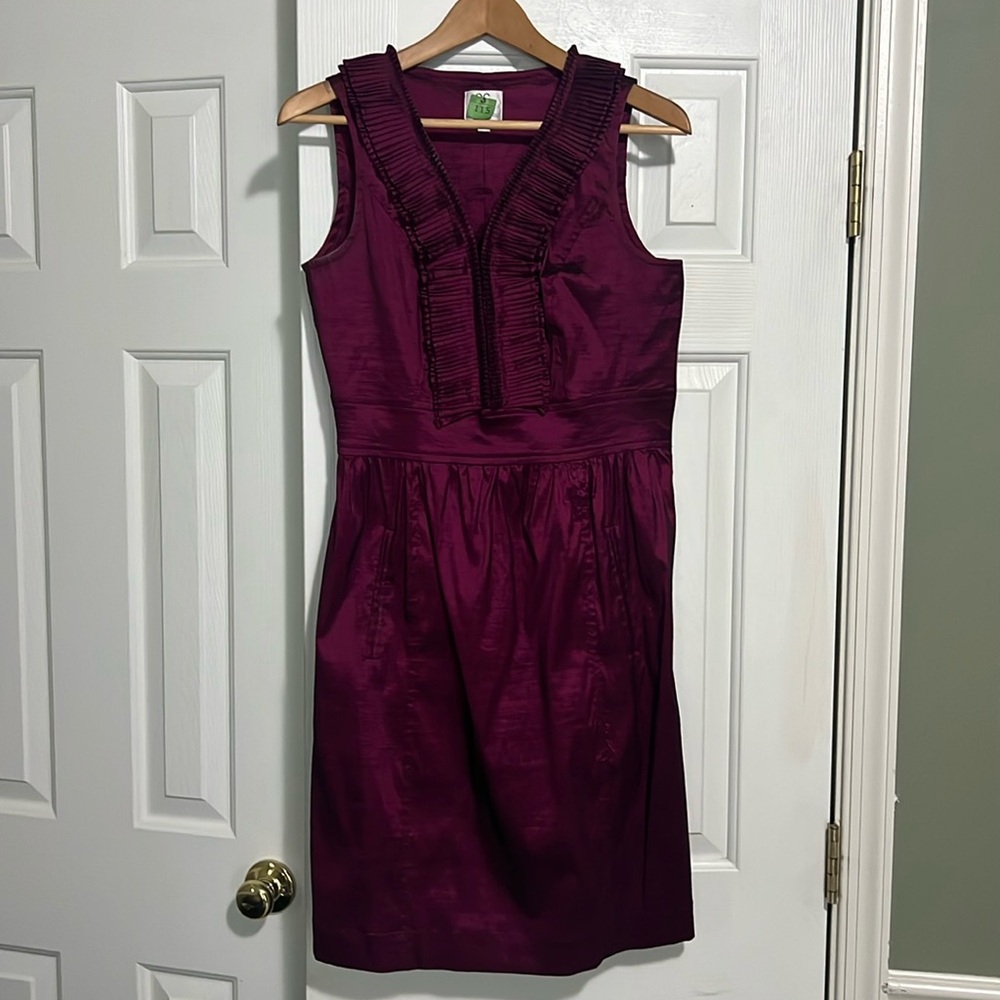 Vintage 80s or 90s Oleg Cassini pleated neckline cocktail party dress, size 4